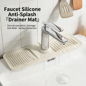 Silicone Faucet Splash Guard Sink Drainage Mat Drip Protector for Kitchen Bathroom Countertop Adjustable Cuttable Foldable Drying Pad