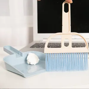 Mini portable desktop broom and dustpan set for cleaning laptop keyboard and desk debris