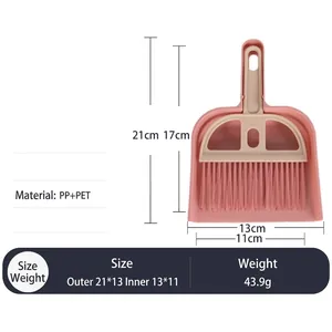 Detail view of mini dustpan and brush set dimensions and PP/PET material specs