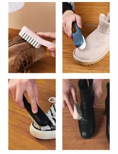 Vue détaillée de la brosse nettoyant des chaussures en daim, cuir et toile d'appoint