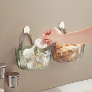 Cesto Portaoggetti da Parete in Plastica PET Organizzatore a Strisce Verticali per Zenzero Aglio Cucina Bagno con Manico