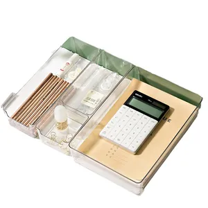 Transparent plastic desk drawer organizer set for stationery and office supplies