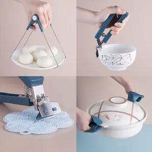 Stainless Steel Anti-scald Clip Silicone Bowl Gripper Dish Lifter Kitchen Insulation Gloves Heat Mat Kitchen Safety Tool