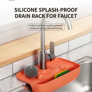 Premium orange silicone faucet splash guard and drain mat for kitchen sink organization