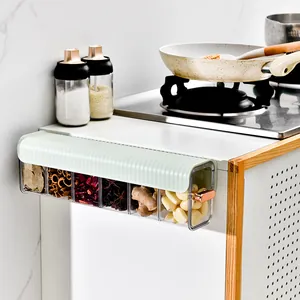 Juego de cajas de especias de pared con 6 compartimentos y tapa verde claro para cocina