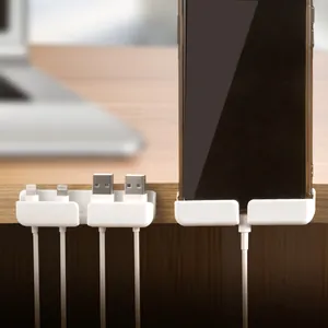Organizzatore di cavi in silicone bianco autoadesivo per scrivania con supporto cellulare