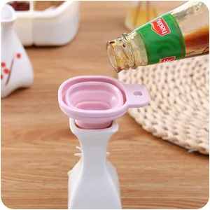 Pink food-grade silicone folding funnel for kitchen liquid transfer