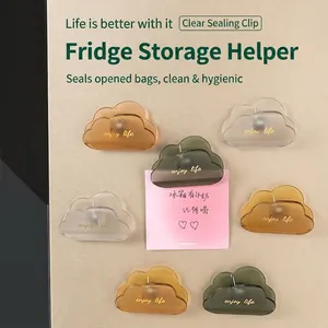 Magnetic cloud shaped food sealing clips in assorted transparent colors for fridge storage