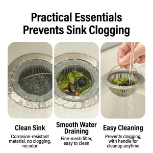 Colador de fregadero anti-obstrucción con malla fina y asa de metal para cocina