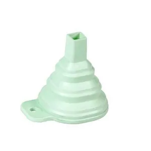 Light green collapsible silicone funnel for kitchen liquid transfer and filtering tool