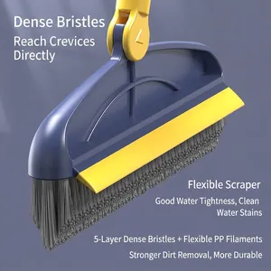 Brosse à récurer les joints de salle de bain avec long manche, poils et racloir