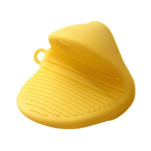 Yellow heat-resistant silicone oven mitt with non-slip ridges for kitchen safety