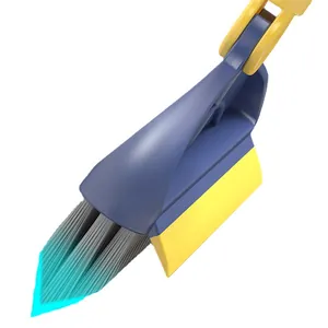 Brosse de nettoyage pour joints de salle de bain bleue et jaune avec racloir intégré
