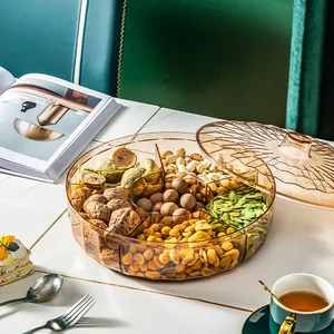 Elegante vassoio per snack ambrato a 6 scomparti con coperchio per noci e frutta