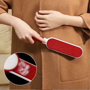 Effective static lint brush for clothes and pet hair removal shown on a brown coat