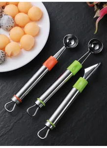 Detail of stainless steel fruit ball scoopers and carving tool with melon balls
