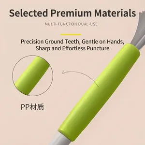Professional dual-head stainless steel fruit carving tool with a comfortable green PP handle