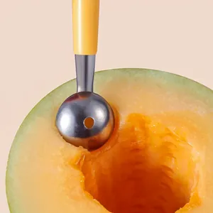 Stainless steel fruit ball scooper with center hole design for easy melon balling
