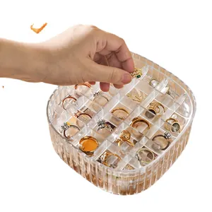 Transparent multi-grid jewelry storage box for neatly organizing rings and small earrings