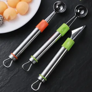 Stainless steel fruit baller and carving knife set for creative watermelon platters