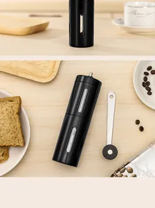 Portable manual coffee bean grinder with transparent window and stainless steel handle