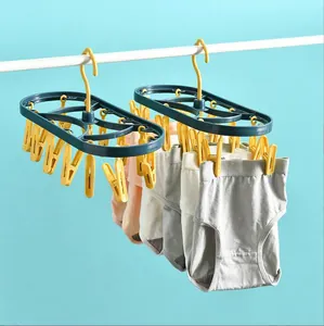 Windproof Plastic Drying Rack With 12-Clip Design Multifunctional Portable Hanger For Underwear Socks Dormitory Home Laundry Organization