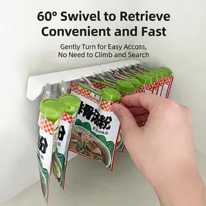 Wall Mounted Seasoning Bag Organizer Rack Rotating Spice Pouch Sealing Clip Punch Free Kitchen Storage Shelf Plastic Rack