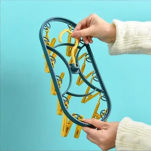 Durable multifunctional plastic drying rack with 12 windproof clips for socks and underwear