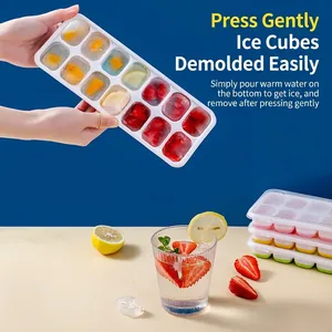 14-grid silicone ice cube tray with lid for easy release of DIY fruit-infused ice cubes