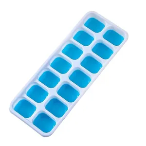 14-grid square silicone ice cube tray with soft blue bottom for easy release