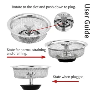 Stainless steel kitchen sink strainer and stopper with dual drainage and blocking modes