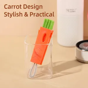 Multifunctional carrot-shaped 3-in-1 cup lid cleaning brush for gaps and crevices