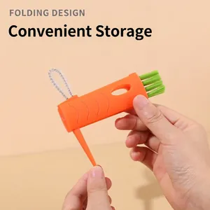 3-in-1 carrot-shaped cleaning brush for bottle caps and lid gaps with folding design