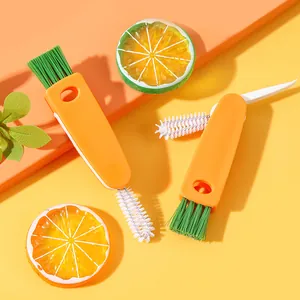 3-In-1 Multipurpose Cup Lid Cleaning Brush Creative Carrot Shape Foldable Crevice Detail Cleaning Tool For Thermal Flask Baby Bottle Nipple