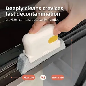 Cepillo de limpieza manual para rieles de ventanas con estropajo para ranuras y esquinas