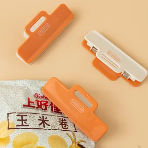 Orange and cream plastic food bag sealing clips for kitchen snack freshness