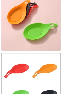 Multi-colored heat-resistant silicone spoon rests for kitchen counter and utensil organization