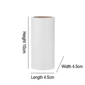 Standard white tearable lint roller refill roll, 10cm in height and 4.5cm in diameter.