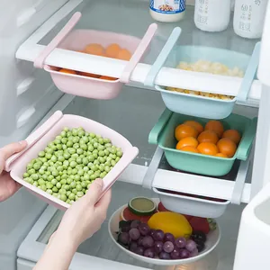Retractable Refrigerator Storage Basket Space Saving PP Plastic Hanging Drawer Organizer For Vegetable Fruit Egg Tray