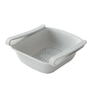 Gray adjustable refrigerator hanging drawer organizer basket for shelf space saving