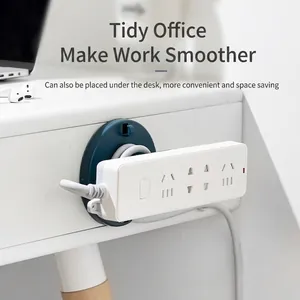 Punch-free wall-mounted power strip holder for desk cable management