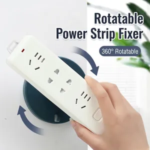 Self-adhesive 360-degree rotatable power strip holder wall mounted cord management tool