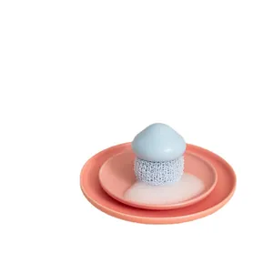 Ergonomische Spülbürste mit austauschbarem Faserkopf und blauem pastellfarbenem Griff