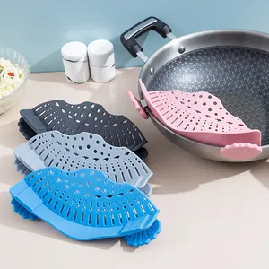 Colorful silicone clip-on pot strainer for easy kitchen draining of noodles and pasta