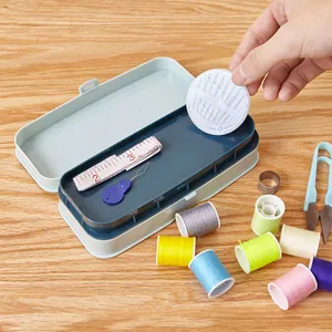 Modernes minimalistisches Mini-Nähset für Zuhause mit bunten Garnrollen und Werkzeugen
