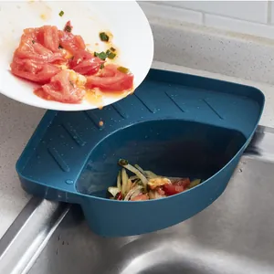 Cestino Drenaggio Triangolare per Lavello Cucina Scaffale Filtro Residui Frutta Verdura Organizzatore Multifunzionale in Plastica Con Ventosa
