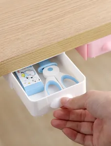 Self-adhesive under-desk hidden drawer storage box for pens and office stationery