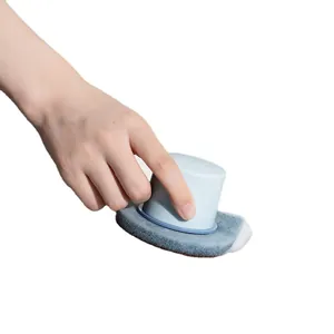 Ergonomic kitchen cleaning sponge brush with handle for pot and bathtub scrubbing
