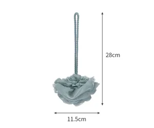 Rose shaped shower loofah with 28cm total length and 11.5cm width dimension info