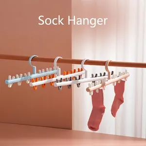 Creative Plastic Socks Drying Rack Multi Clip Foldable Rotating Windproof Hook For Underwear Laundry Home Organization